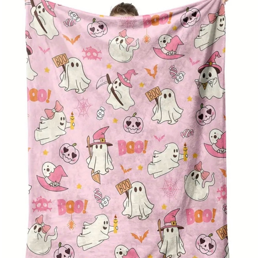 Pink Halloween Ghost Blanket